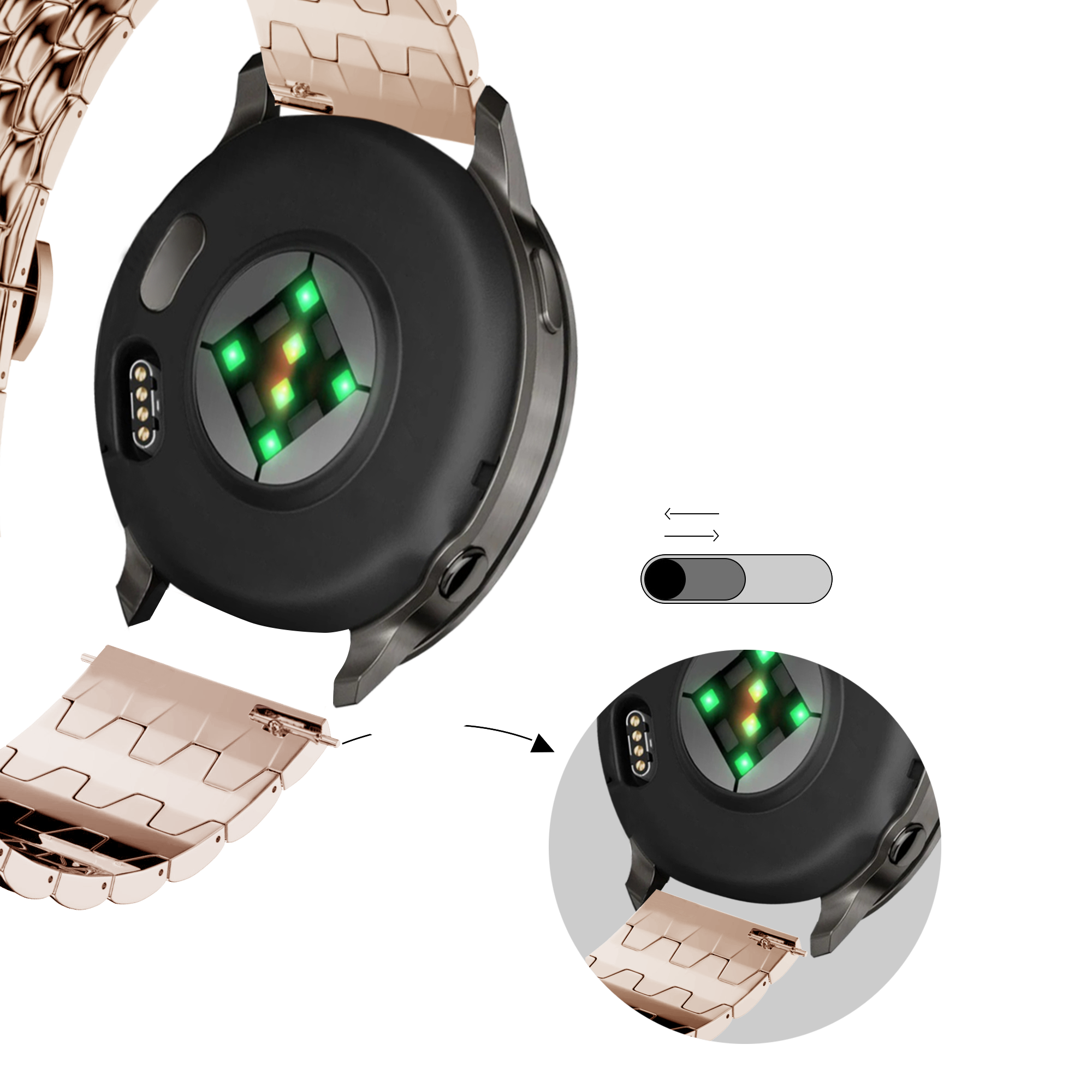 Bandz Garmin Forerunner 70 Stahlarmband 'Dragon' (Roségold)