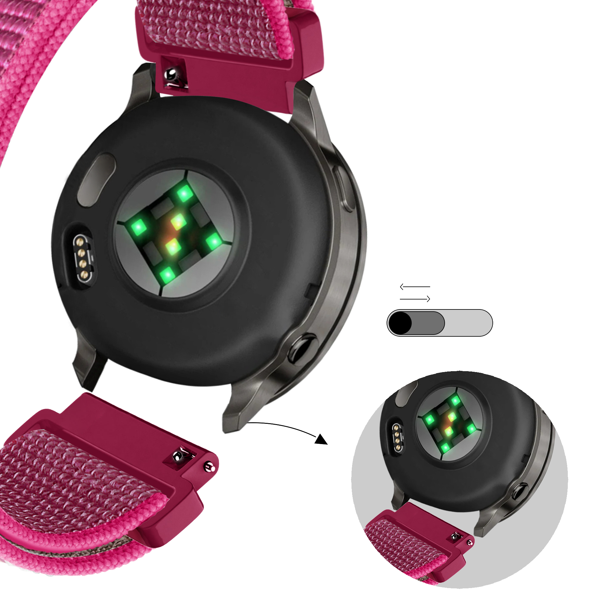 Bandz Garmin Forerunner 170 Nylon Loop Armband (Dragonfruit)