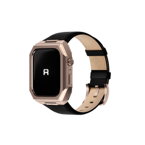 Reqior Funda de metal con correa de cuero Apple Watch 45mm (rosa dorado/negro)