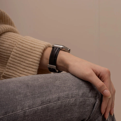 Apple Watch Ultra leather crocodile grain band (zwart)