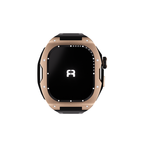 Reqior Apple Watch 45mm Hülle mit integriertem Gummi-Armband (Roségold/Schwarz)