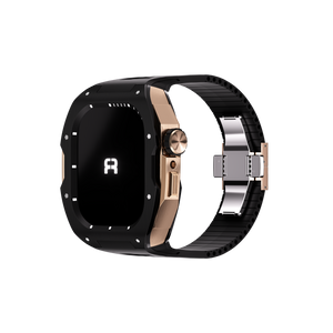 Reqior Apple Watch 45mm case met rubberen band (zwart/roségoud)