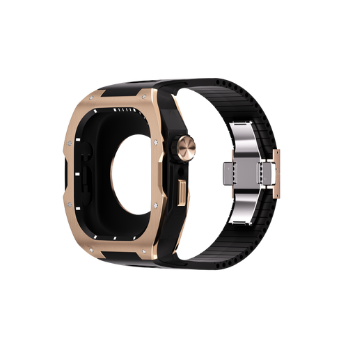 Reqior Apple Watch 45mm Hülle mit integriertem Gummi-Armband (Roségold/Schwarz)