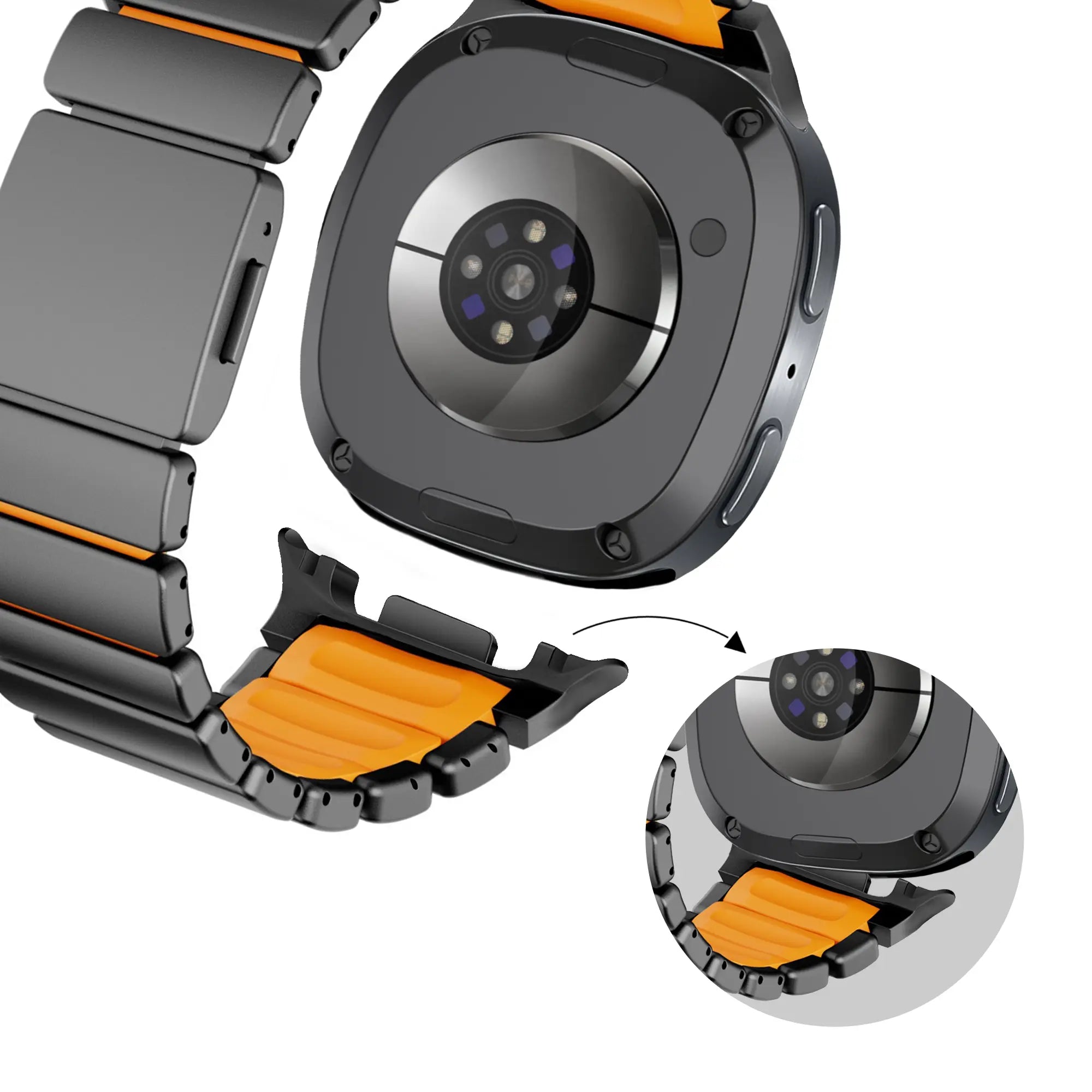 Bandz Samsung Galaxy Watch 8 - 44mm Titanarmband 'Hybrid' (Schwarz/Orange)