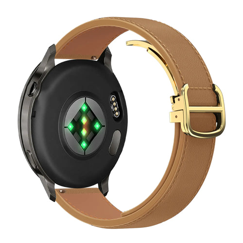 Bandz Bracelet cuir 'D-Type' Garmin Venu 2 Plus (thé au lait)