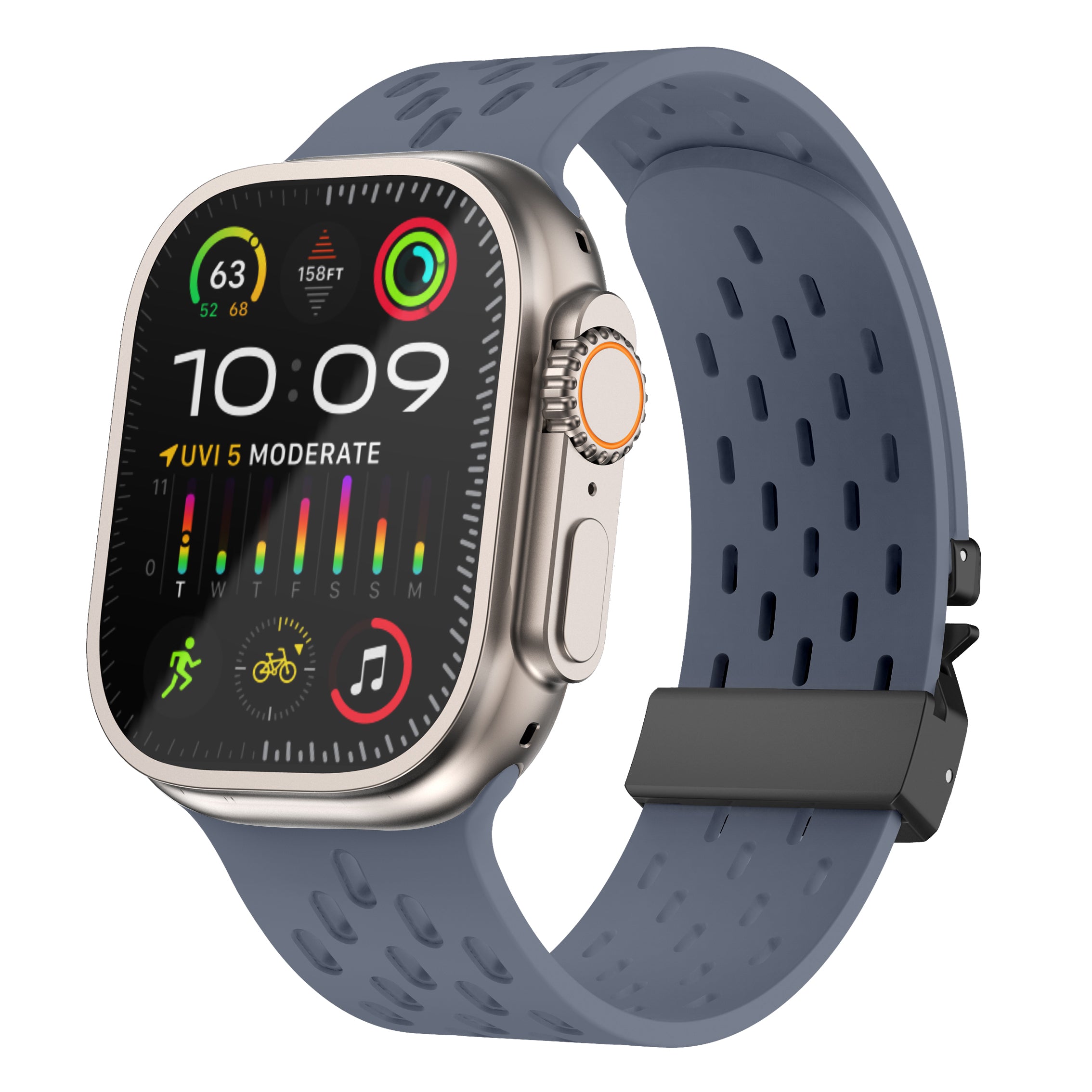 Apple Watch Silikonarmband mit P-Schnalle (Graublau)