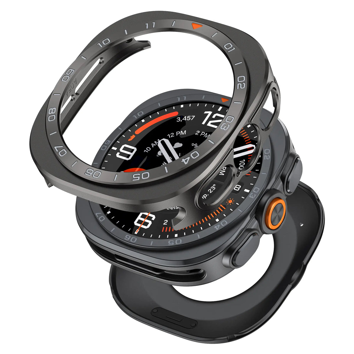 Samsung Galaxy Watch Ultra 2 Bezel Metallhülle (Dunkelgrau/Orange)