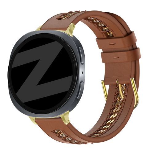 Bandz Samsung Galaxy Watch 8 - 44mm Lederarmband 'Chains' (Braun)