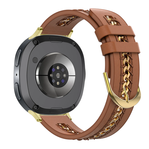 Bandz Samsung Galaxy Watch 8 - 44mm Lederarmband 'Chains' (Braun)