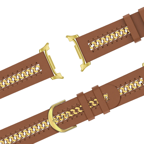 Bandz Samsung Galaxy Watch 8 - 44mm Lederarmband 'Chains' (Braun)