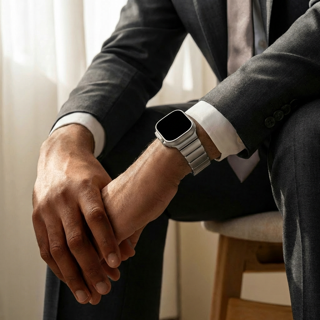 Bandz Apple Watch Titanarmband 'Hybrid' (Silber)