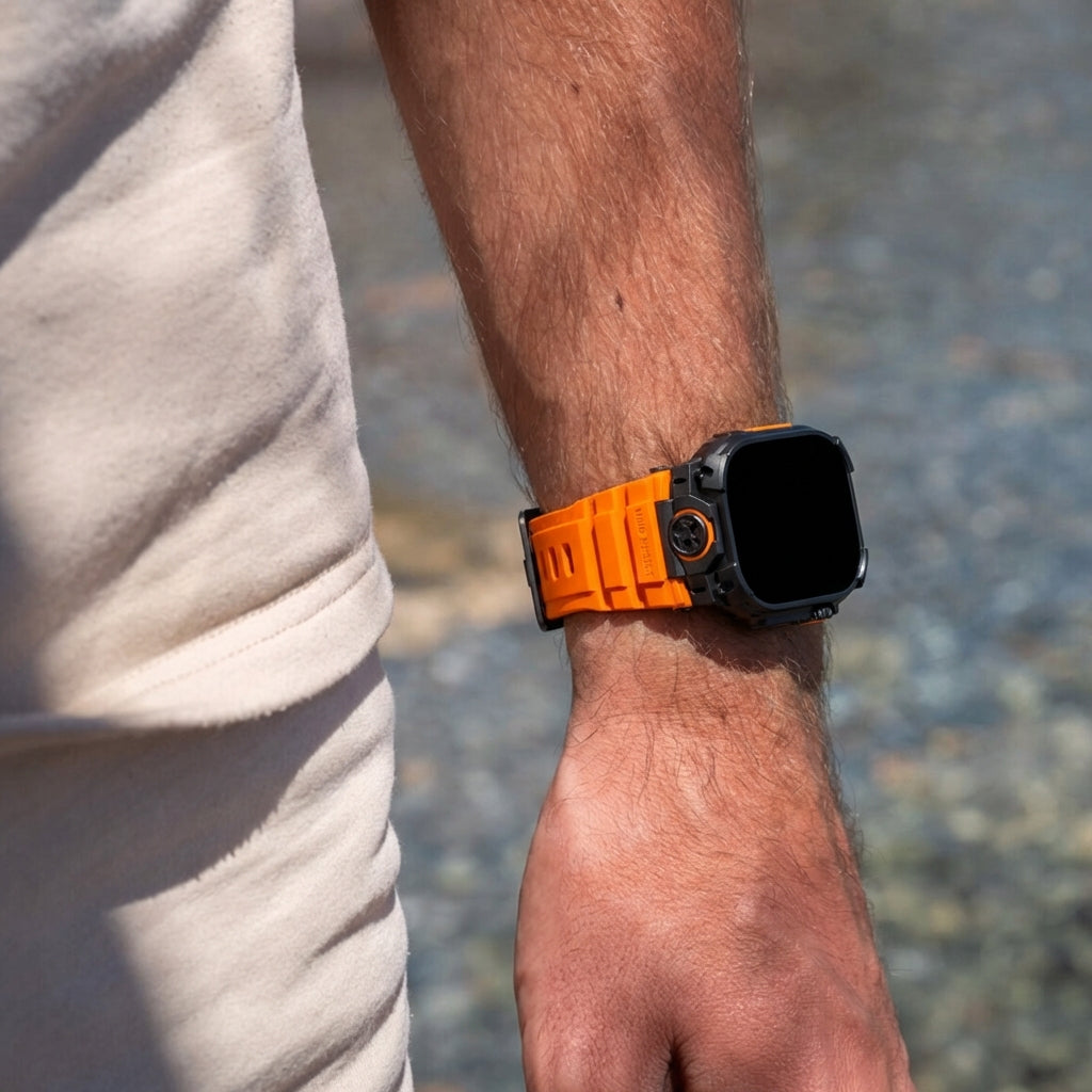 Bracelet silicone 'Quatre griffes' Apple Watch Ultra (orange avec noir)