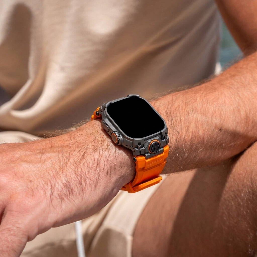 Bracelet silicone 'Quatre griffes' Apple Watch Ultra (orange avec noir)
