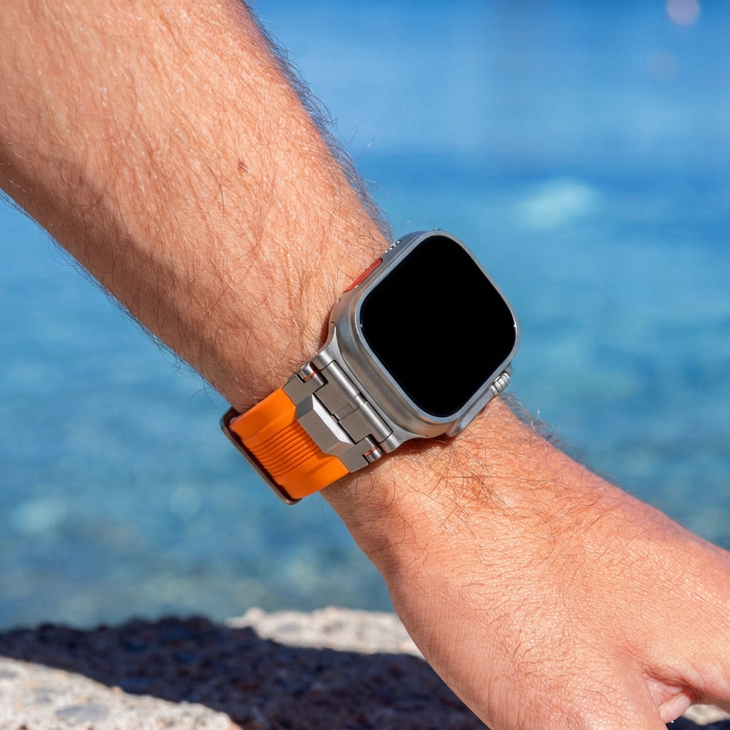 Bandz Bracelet silicone Liquid 'Explorer' Apple Watch (orange avec titane)