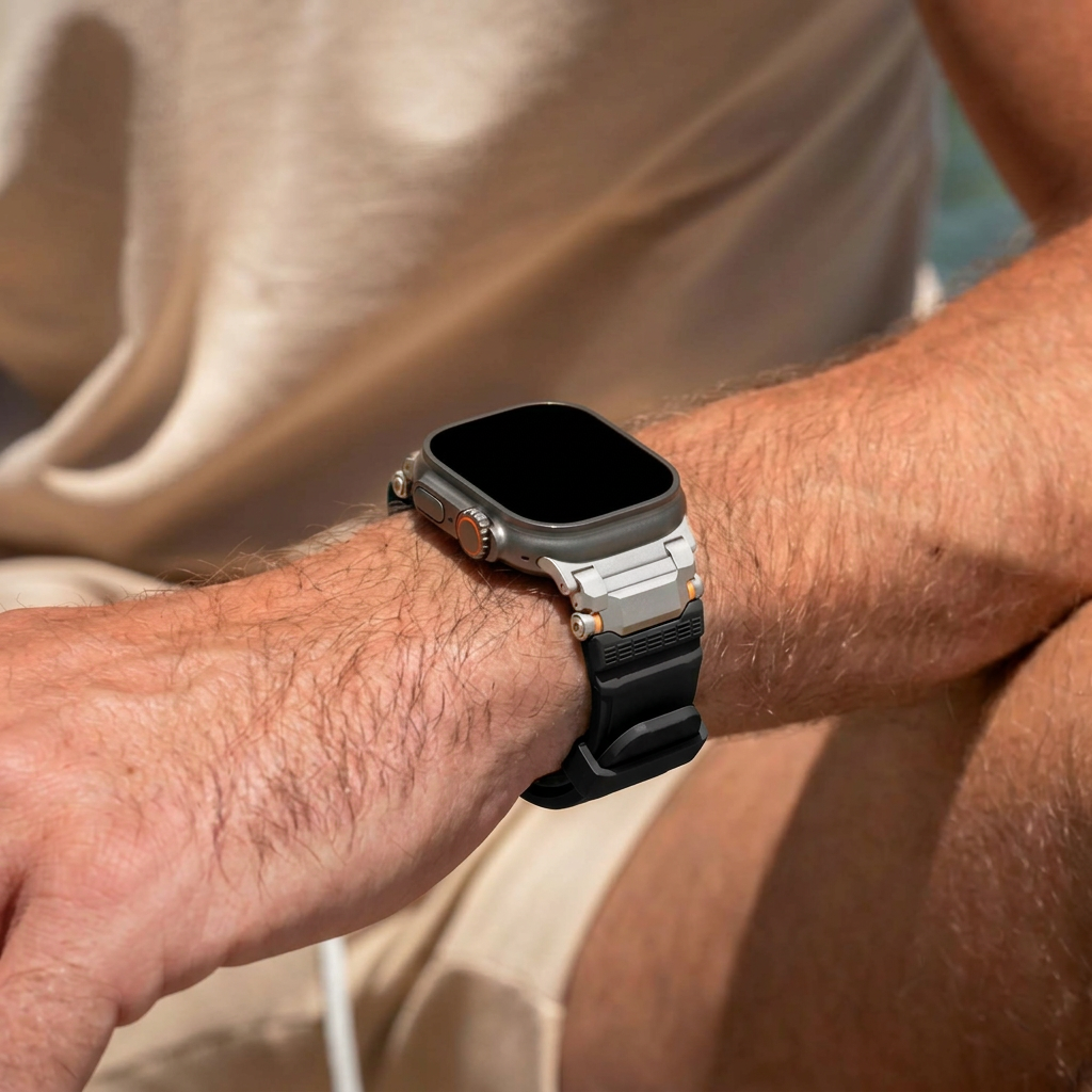 Apple Watch 'Adventurer' siliconen band (zwart met titanium)