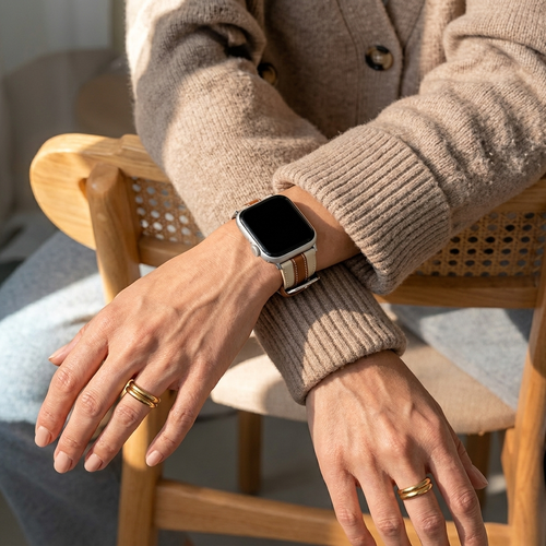 Apple Watch Slim Hybrid Leather Strap (Beige/Brown)