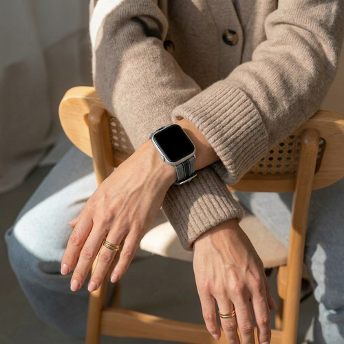 Apple Watch Slim Hybrid Leather Strap (Grey/Black)