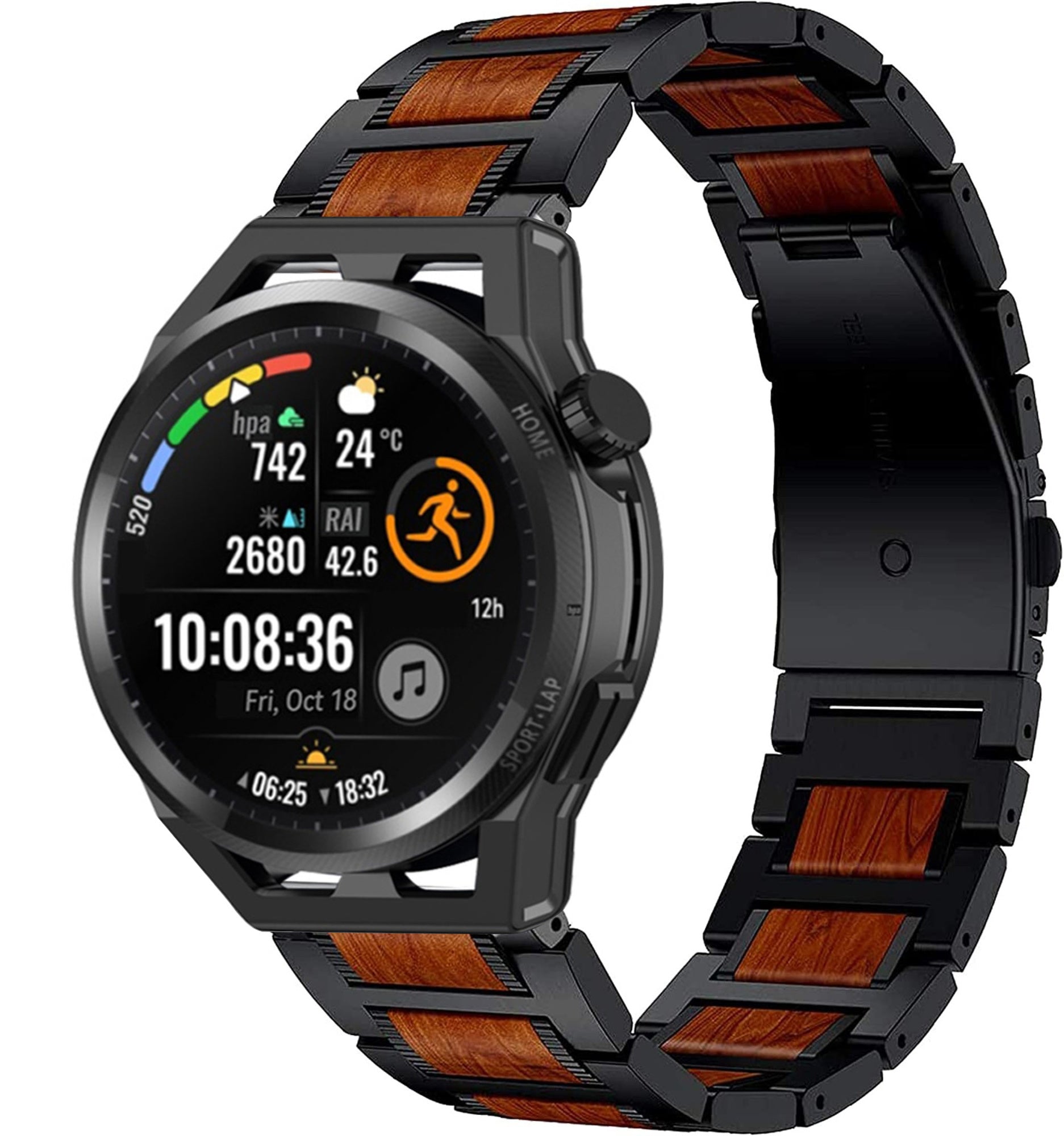 huawei-watch-gt-runner-stalen-houten-band-zwart