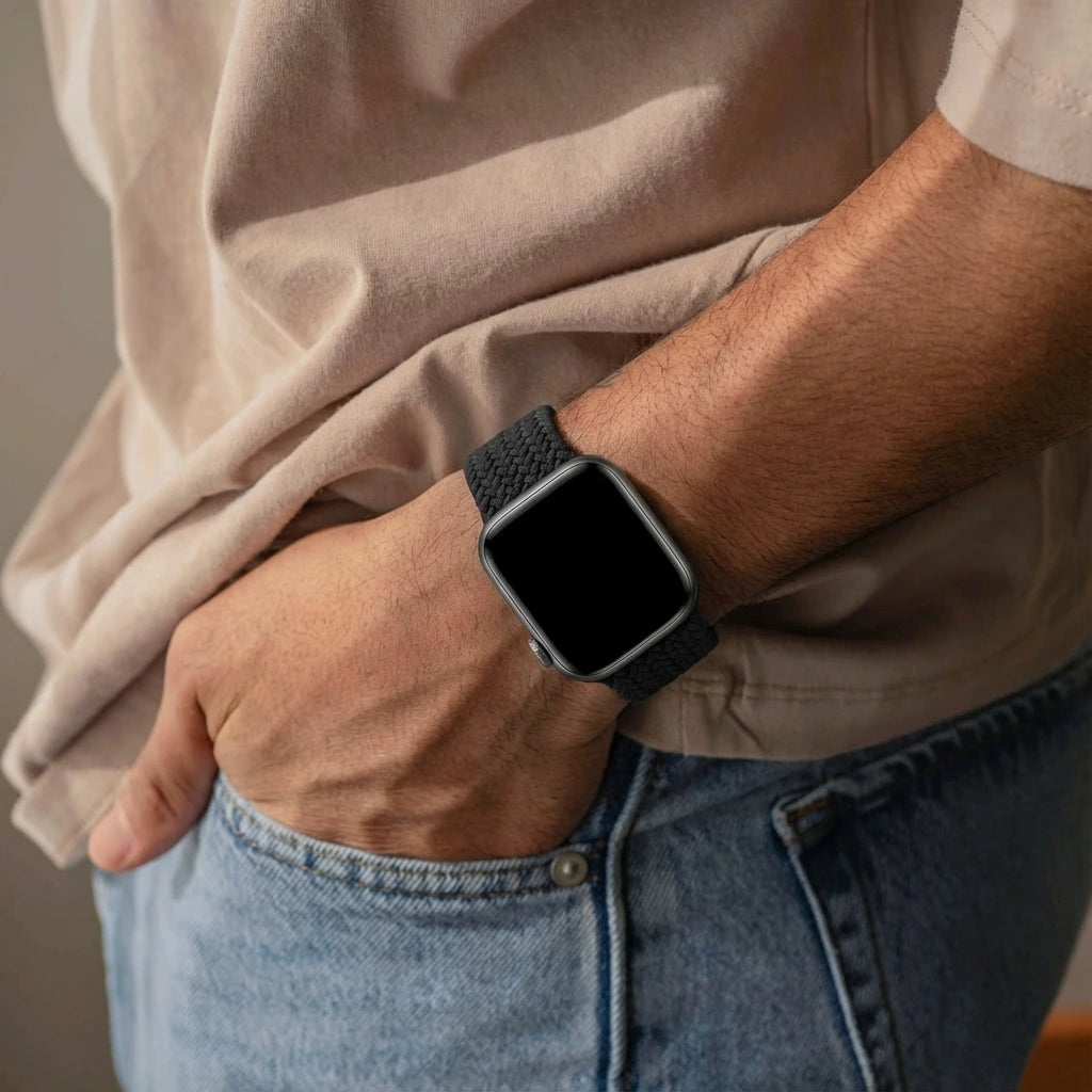 Correa nylon fruncido Apple Watch (negro)