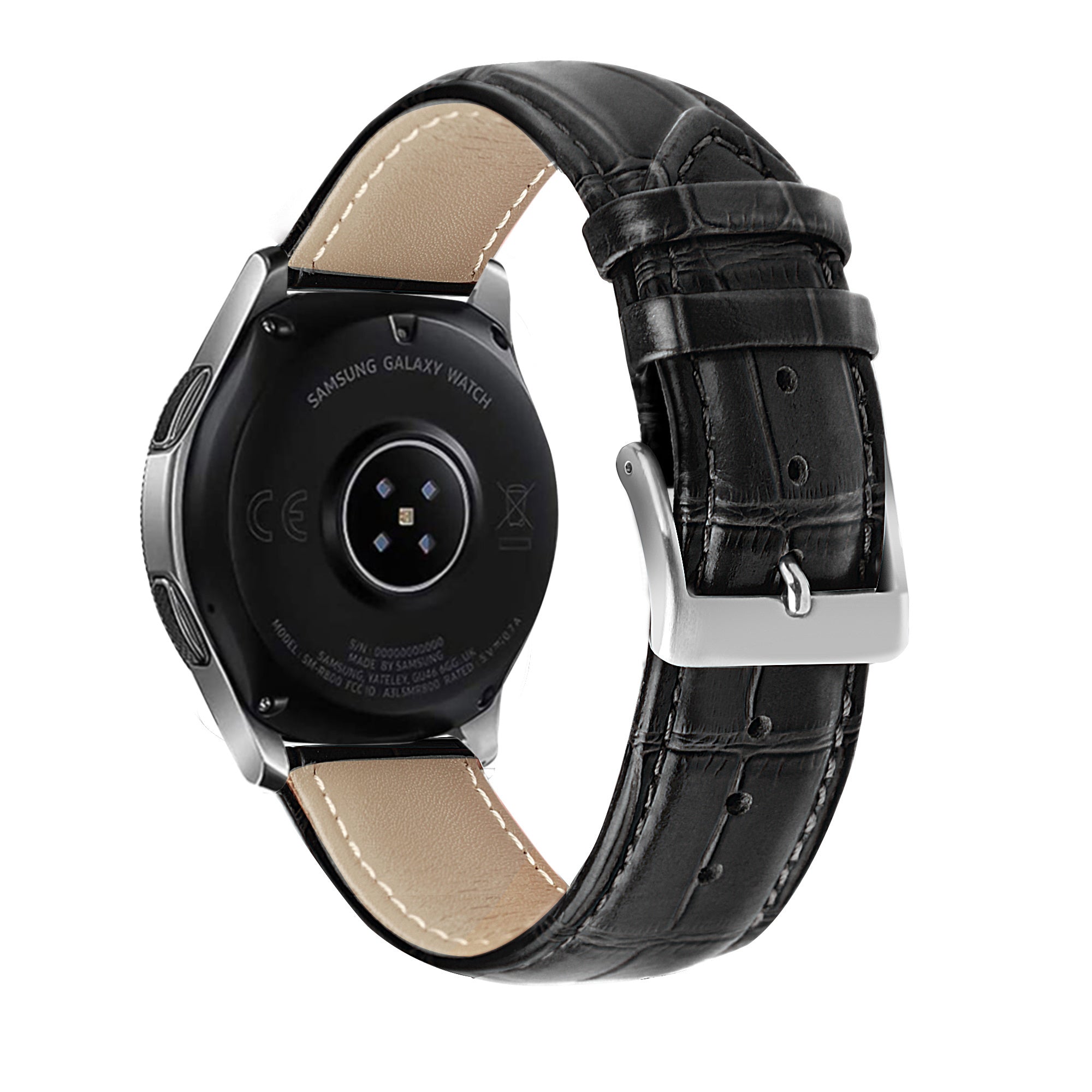 Correa reloj cuero de cocodrilo granulado 22mm - universal (negro)