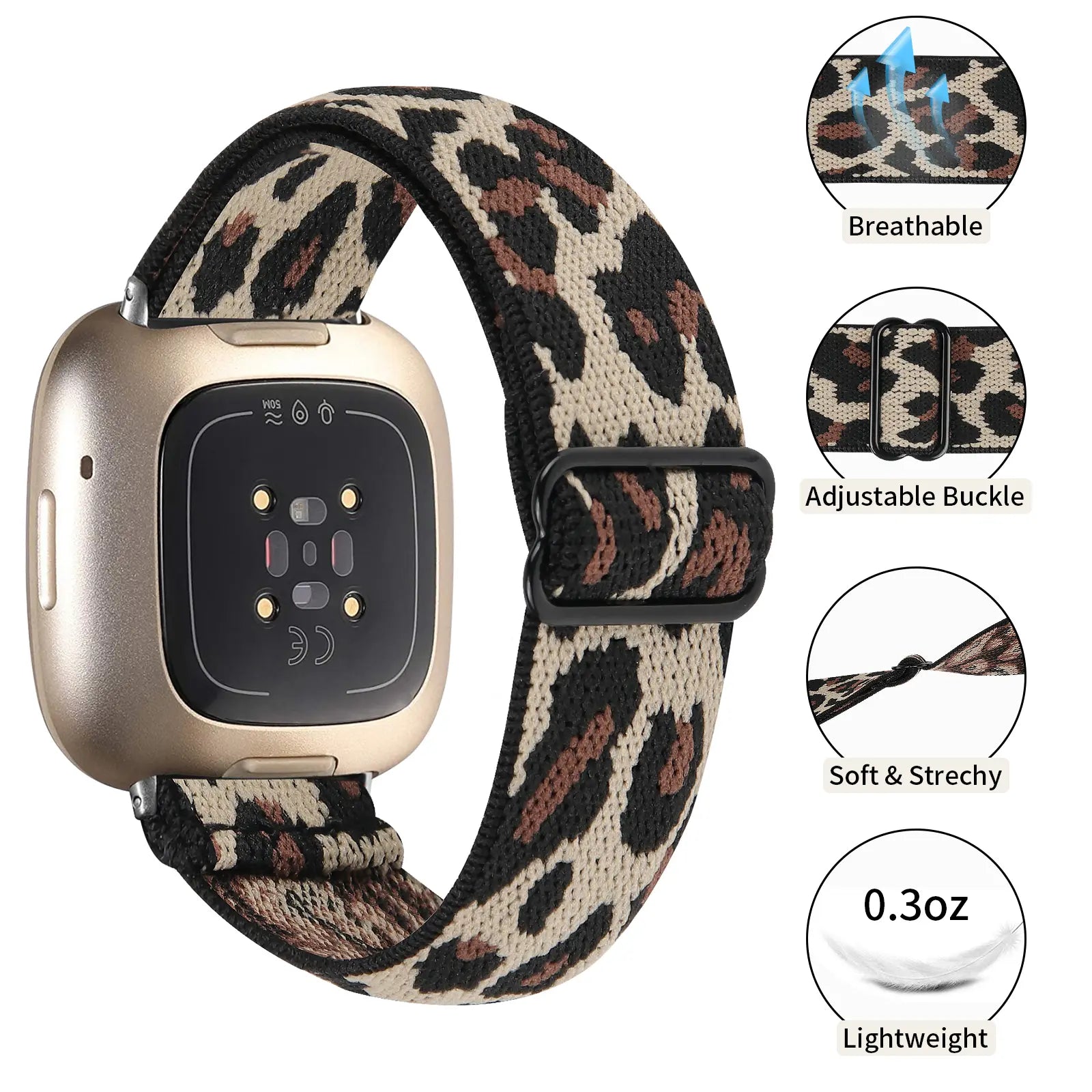 Fitbit Sense 2 elastisch bandje (luipaard)