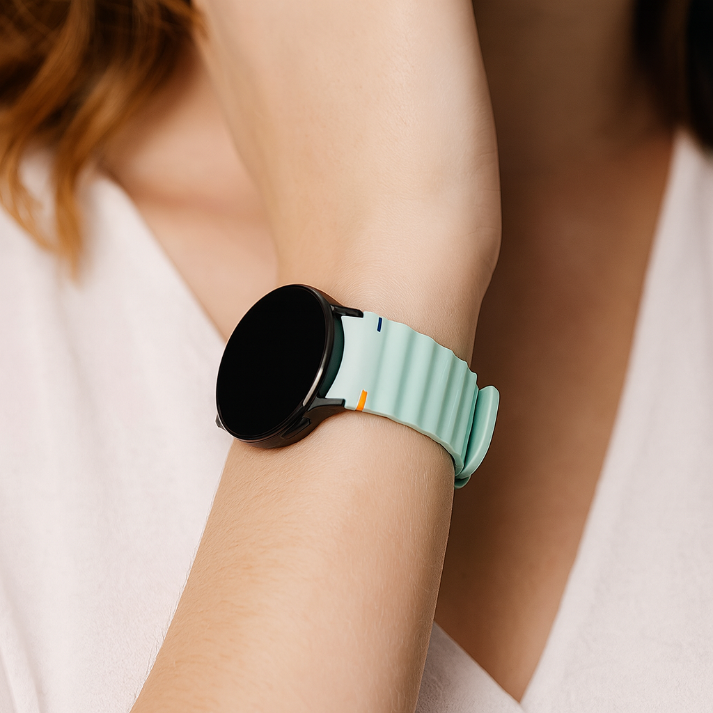 Samsung Galaxy Watch 4 Classic 42 mm mit wellenförmigem Armband (Hellgrün)