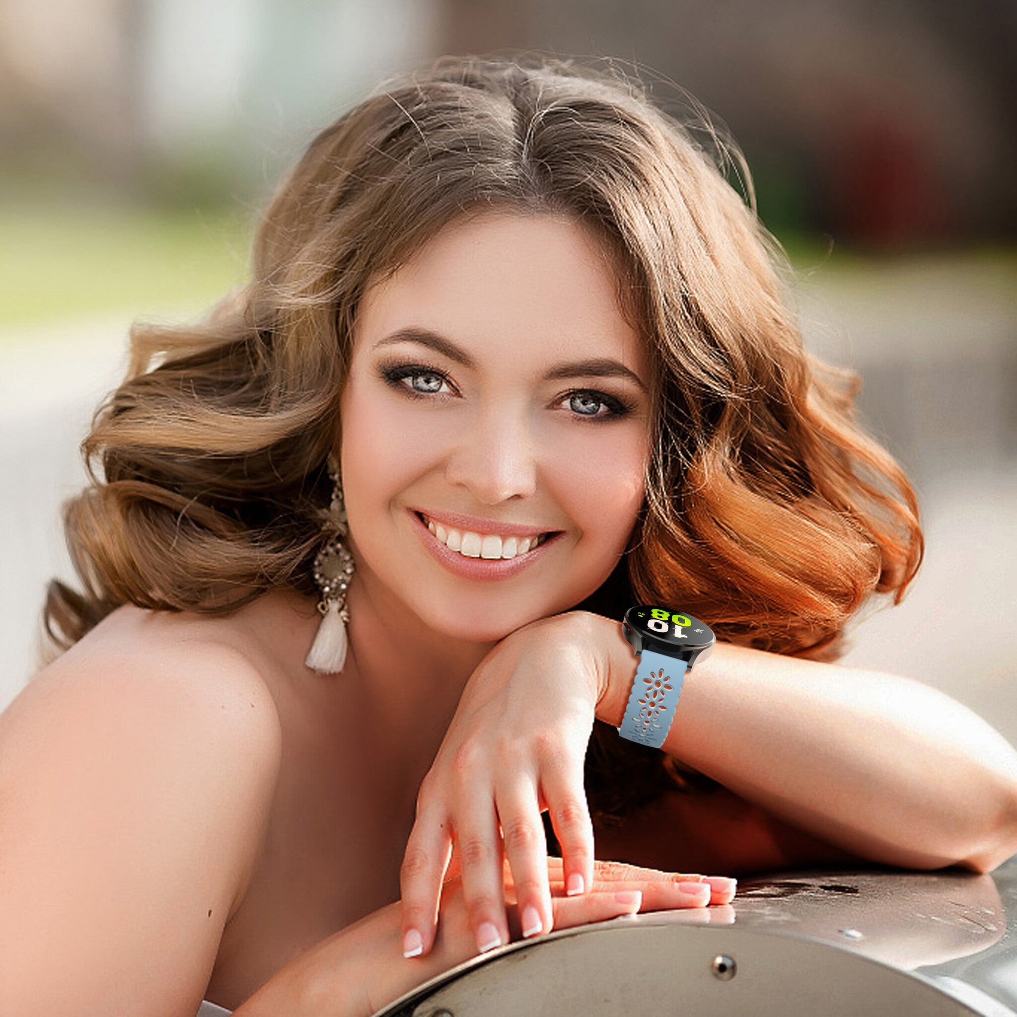 Withings Steel HR - 40mm Patterned Silicone Strap (Light Blue/White)