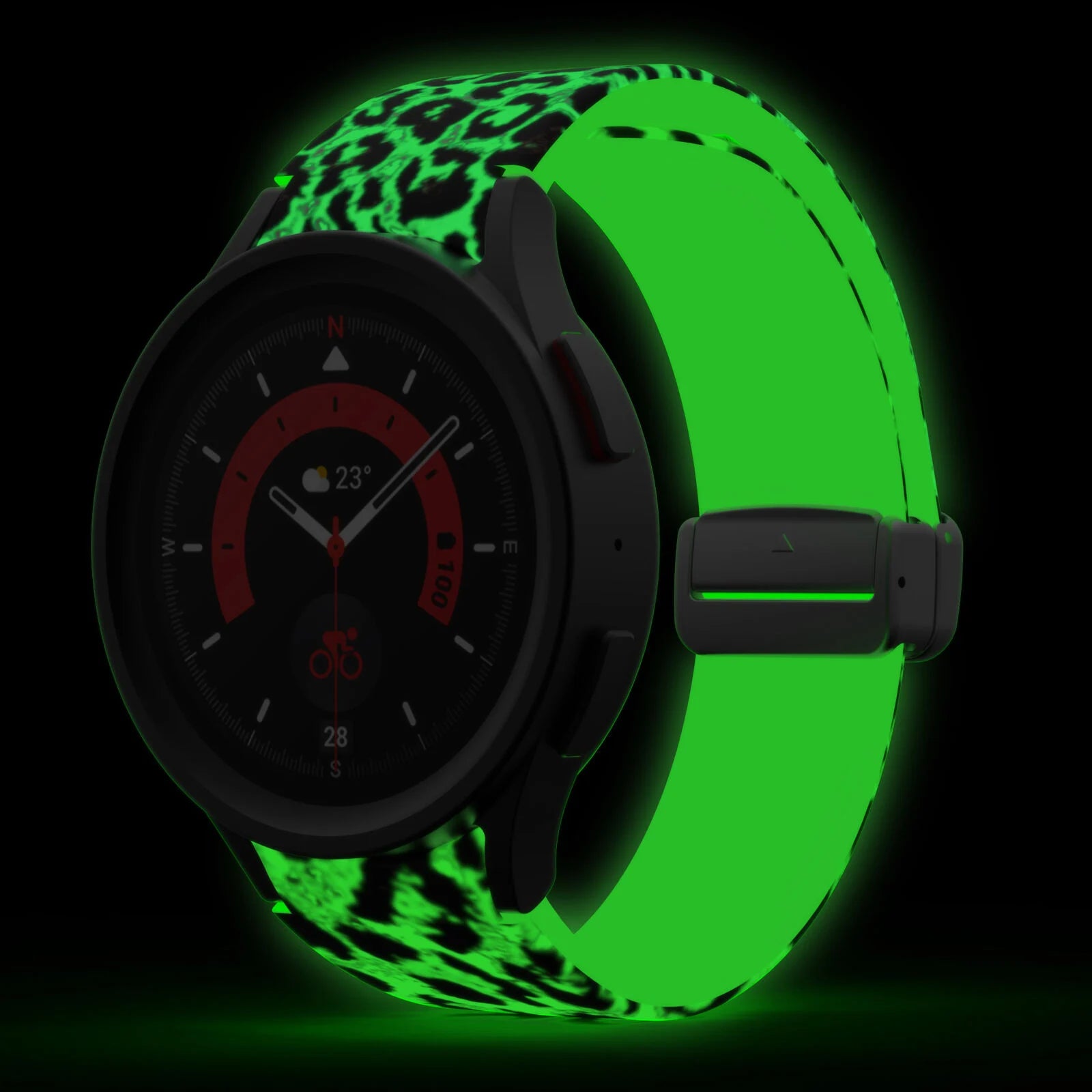 Samsung Galaxy Watch 4 Classic 46mm nachtleuchtendes D-Schnalle Armband Leopard