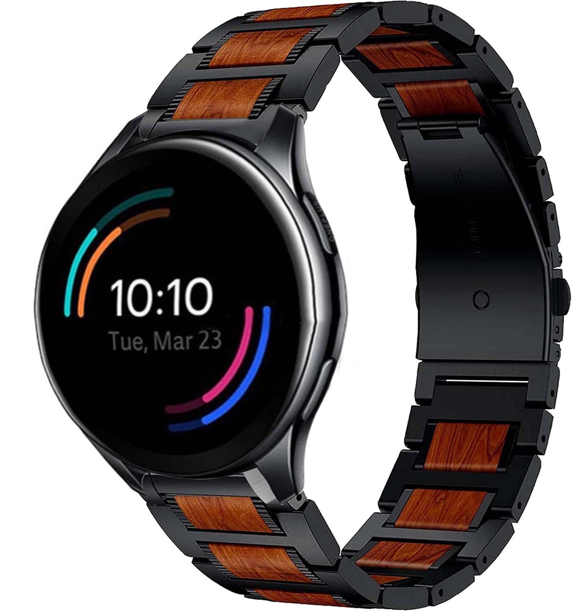 oneplus-watch-stalen-houten-band-zwart