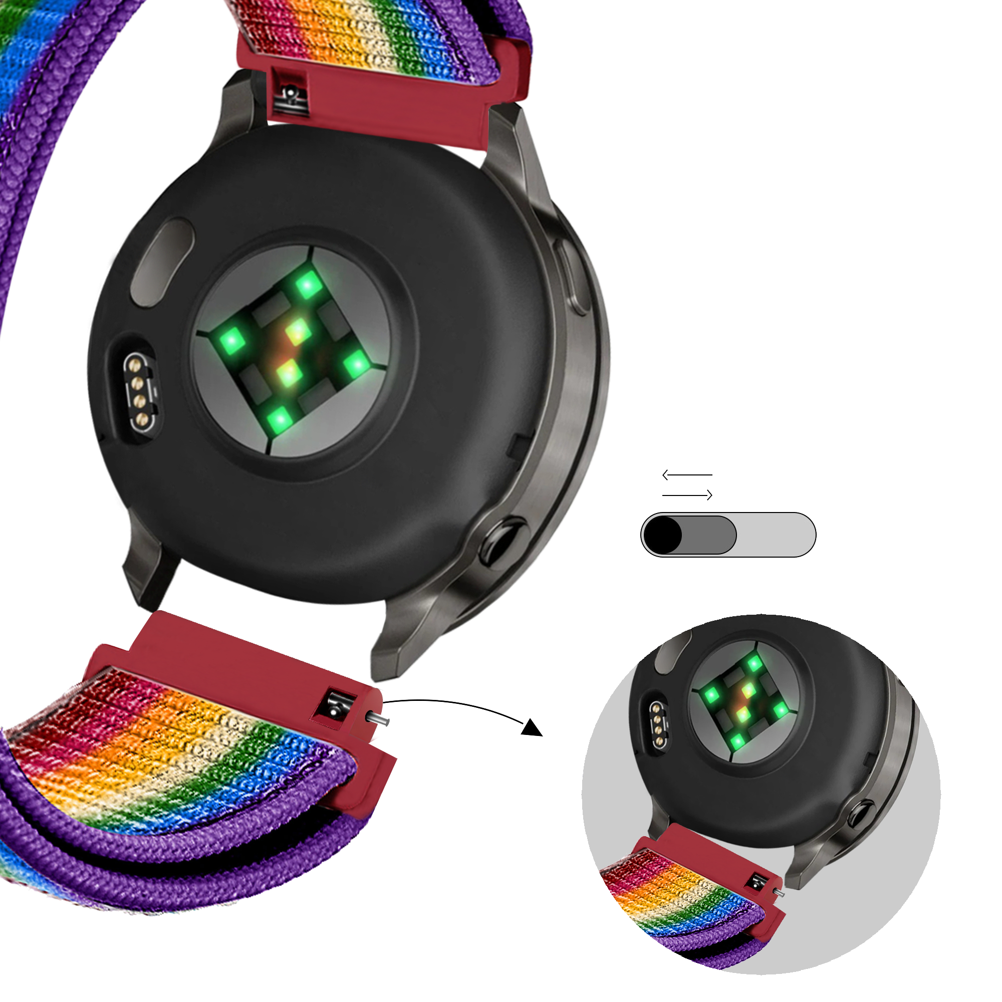 Bandz Garmin Forerunner 70 nylon loop band (regenboog)