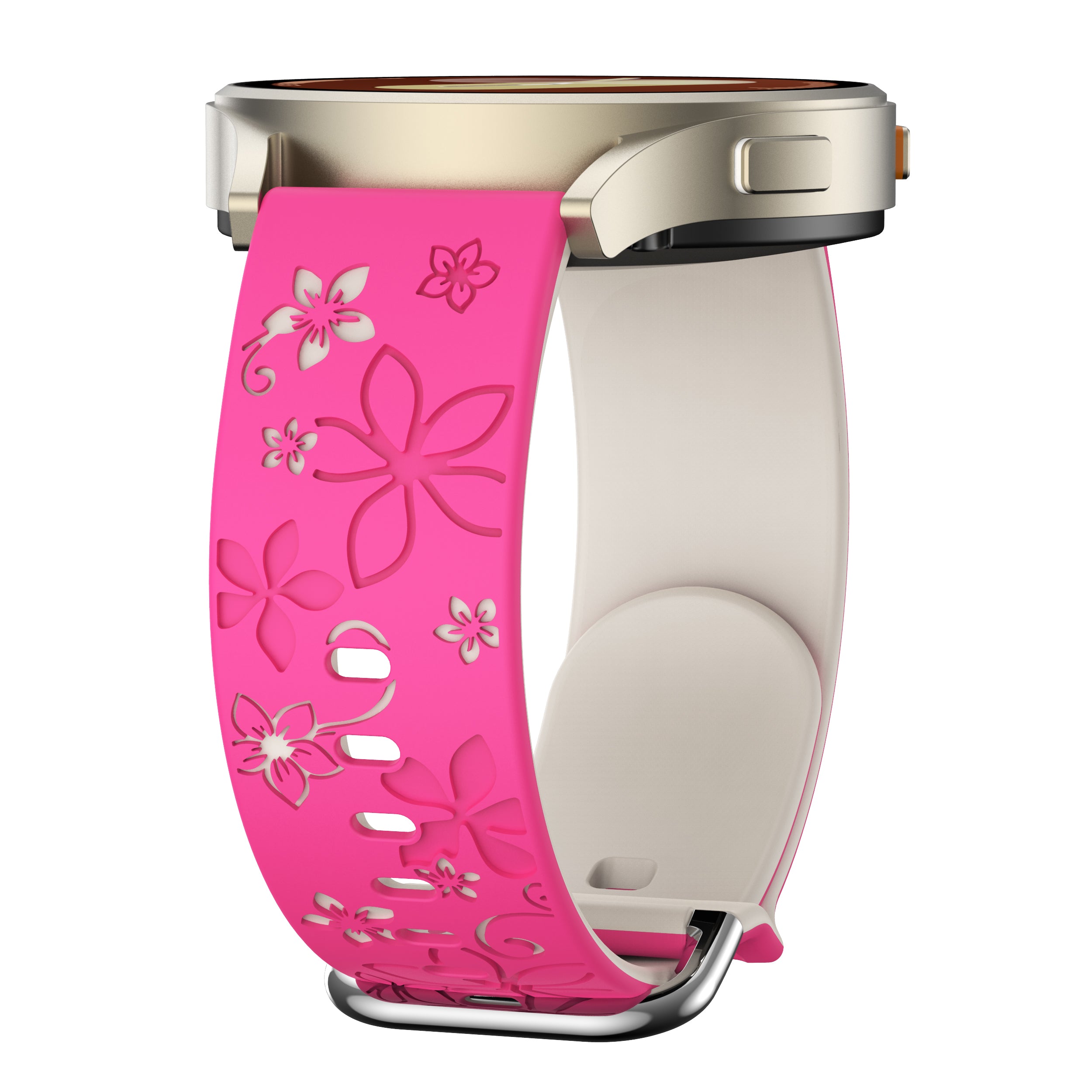 Samsung Galaxy Watch FE Flower Silicone Strap (Bright Pink/Starlight)
