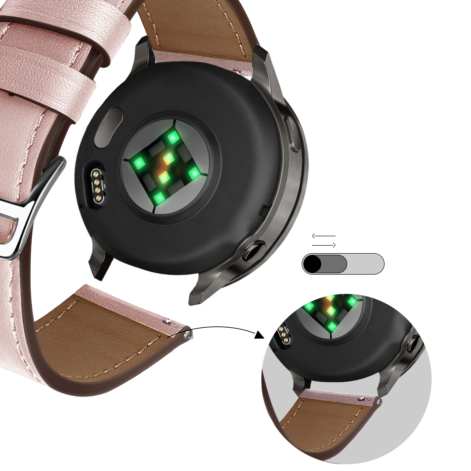 Bandz Bracelet cuir 'Deluxe' Garmin Vivomove 3s (rose)