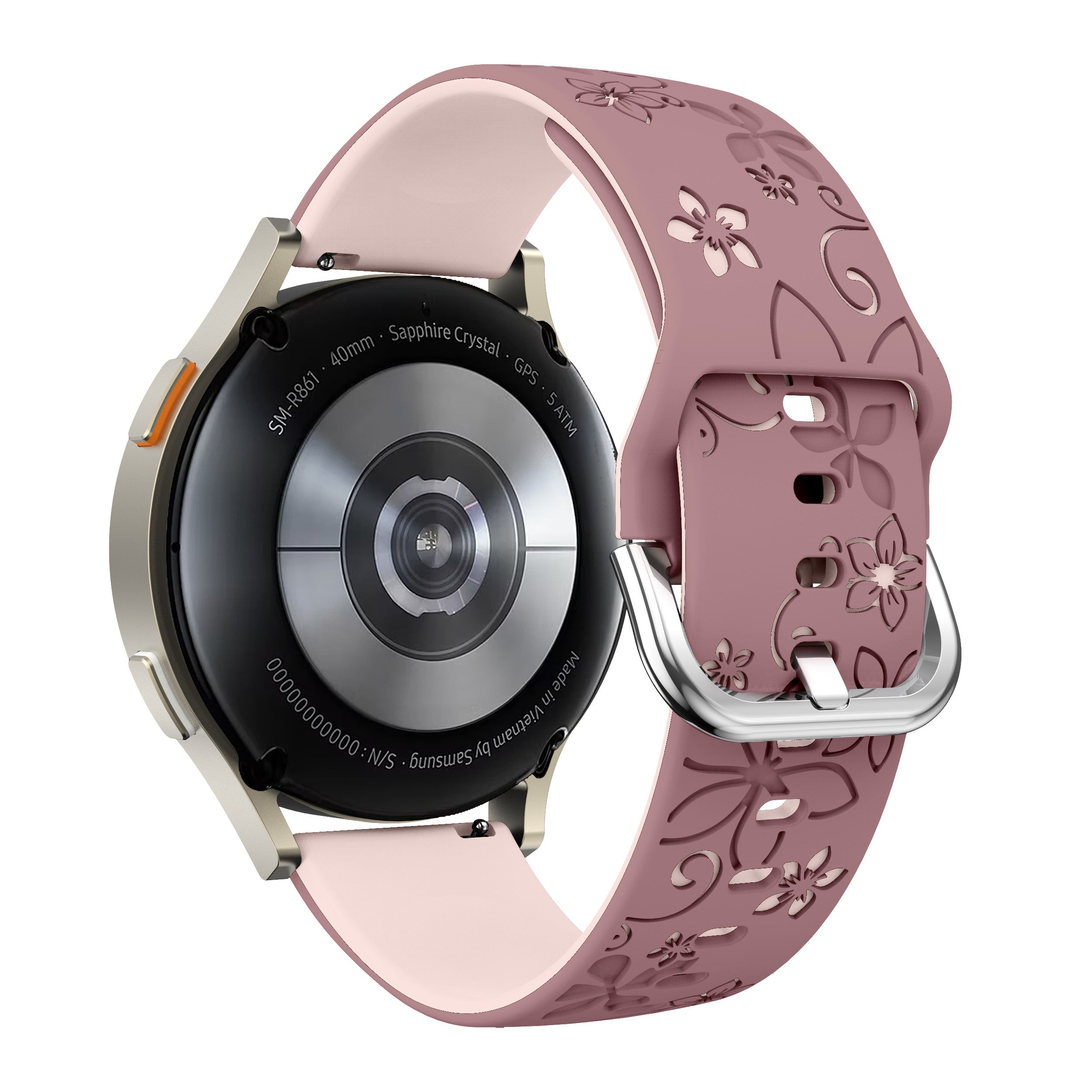 Samsung Galaxy Watch FE Flower Silicone Strap (Smoke Purple/Light Pink)
