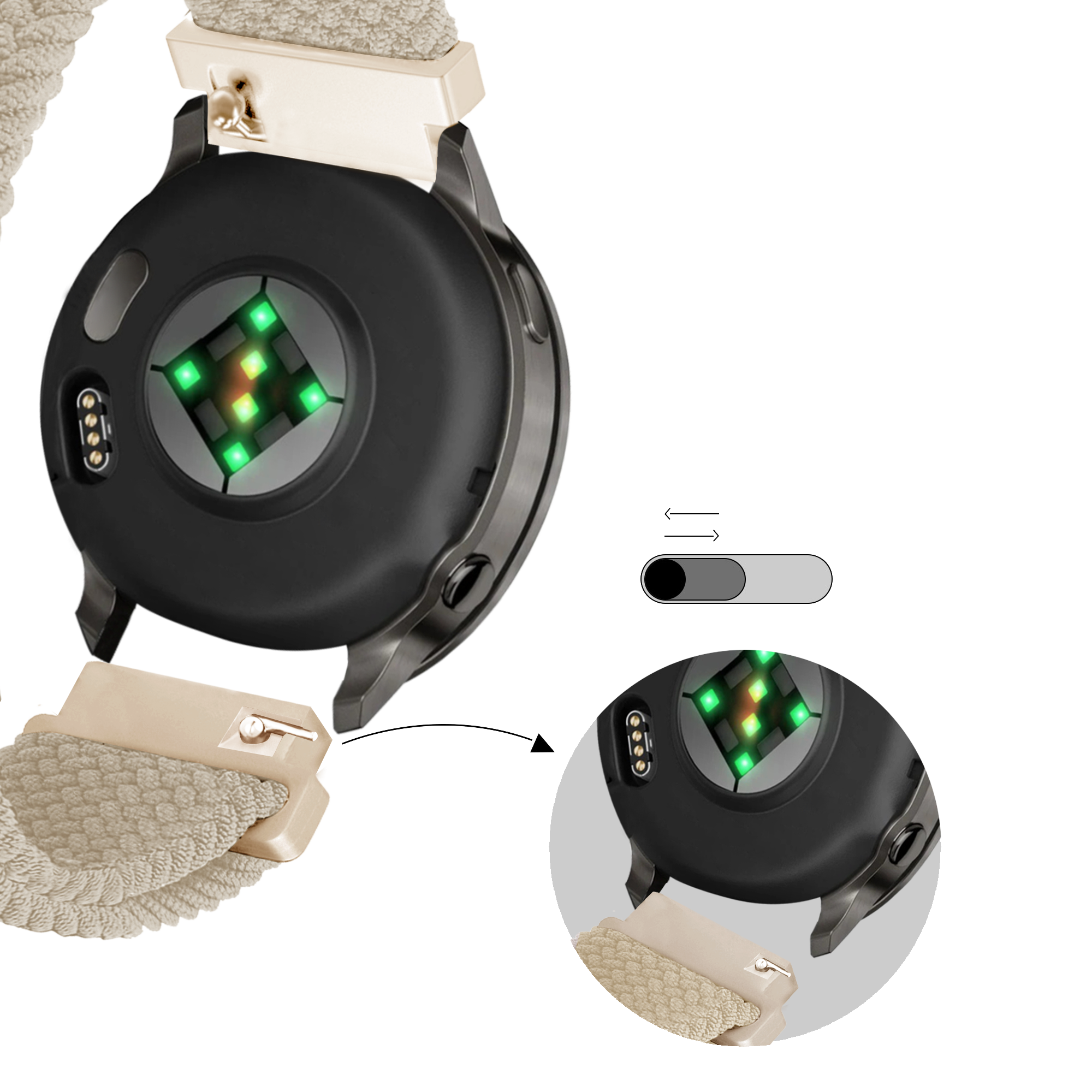 Bandz Correa trenzada ajustable Garmin Vivoactive 4s (blanco estrella)