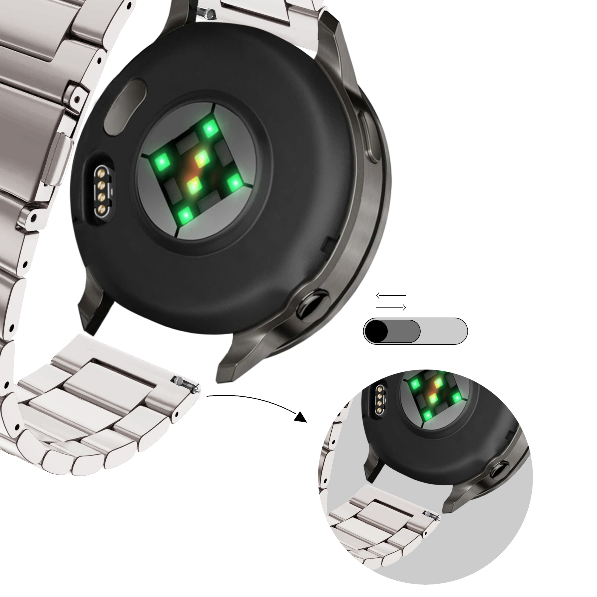 Bandz Bracelet acier 'Classic' Garmin Venu 2 Plus (lumière stellaire)