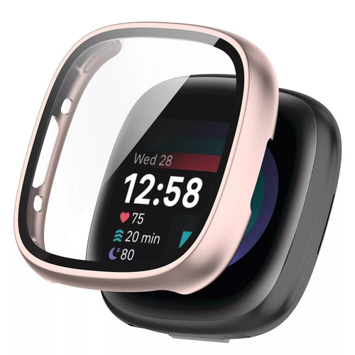 Funda rígida con vidrio Fitbit Versa 4 / Sense 2 (oro rosa)