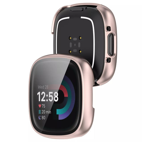 Funda rígida con vidrio Fitbit Versa 4 / Sense 2 (oro rosa)