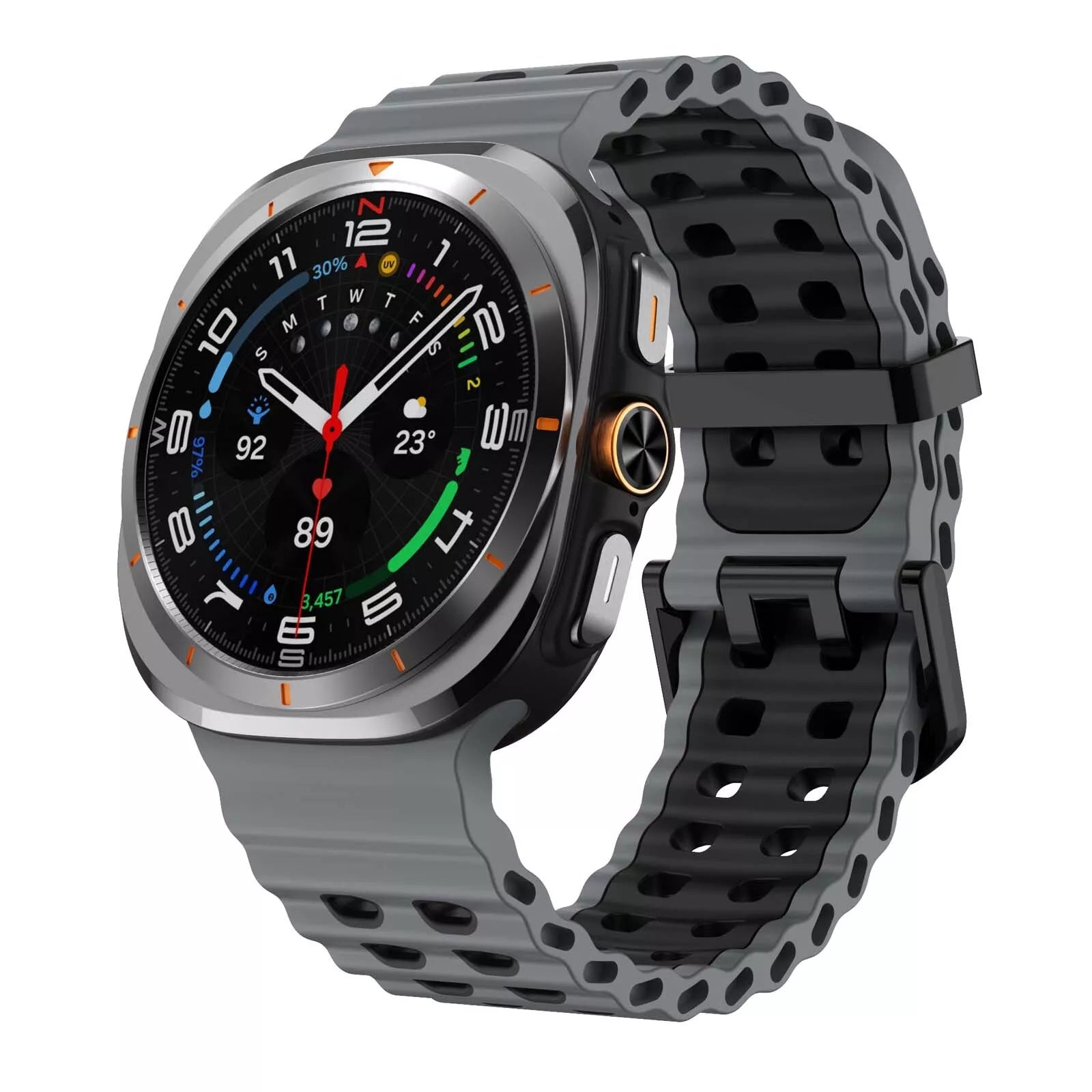 Samsung Galaxy Watch Ultra wave siliconen bandje (grijs/zwart)