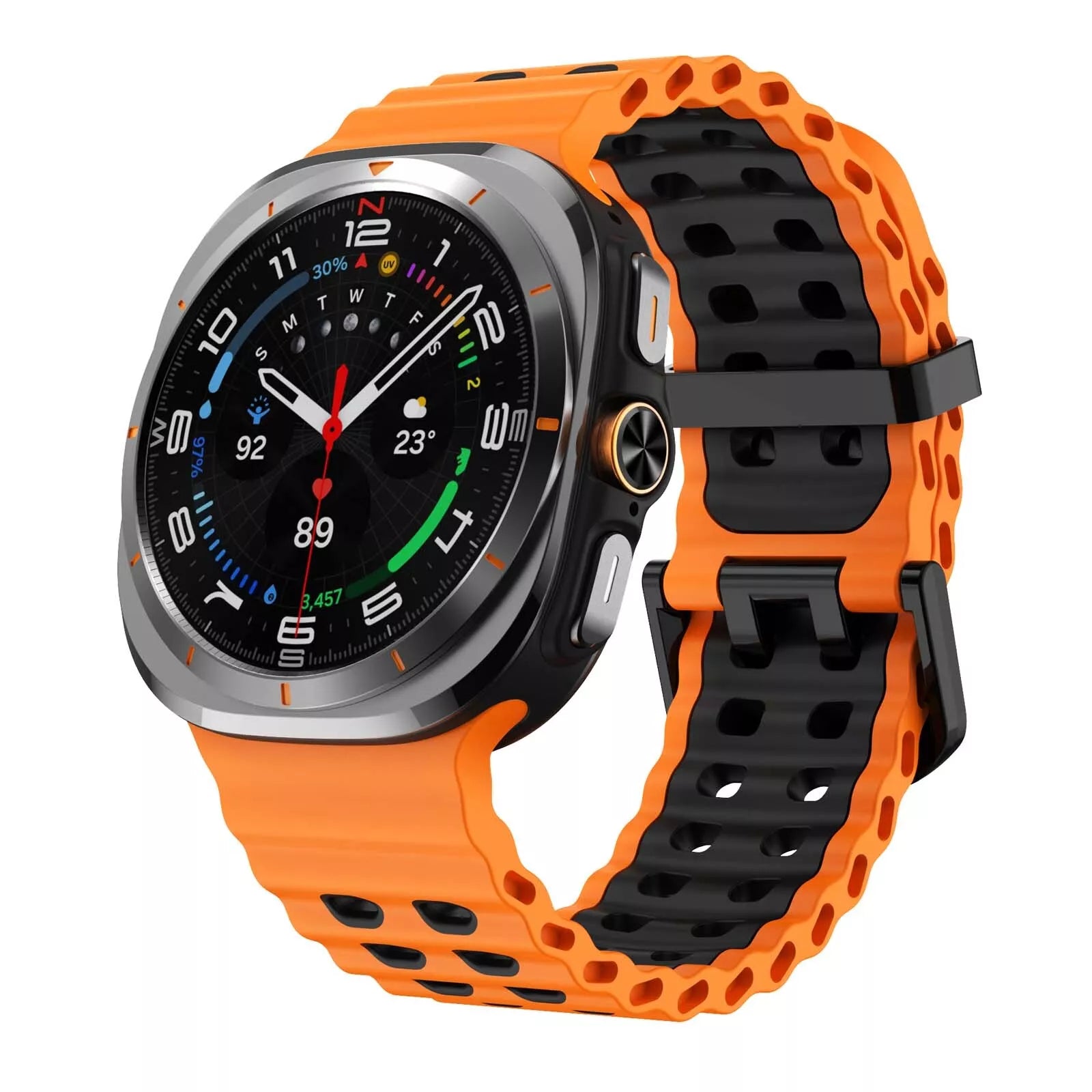 Samsung Galaxy Watch Ultra wave siliconen bandje (oranje/zwart)