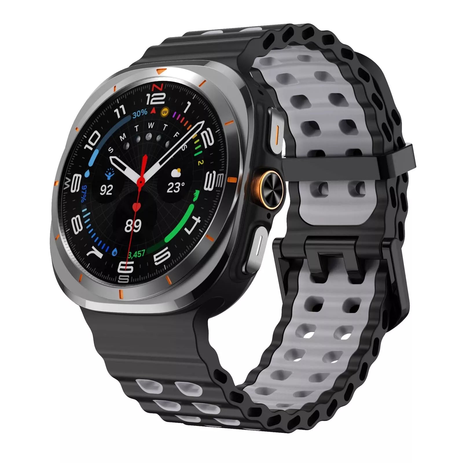 Samsung Galaxy Watch Ultra wave siliconen bandje (zwart/grijs)