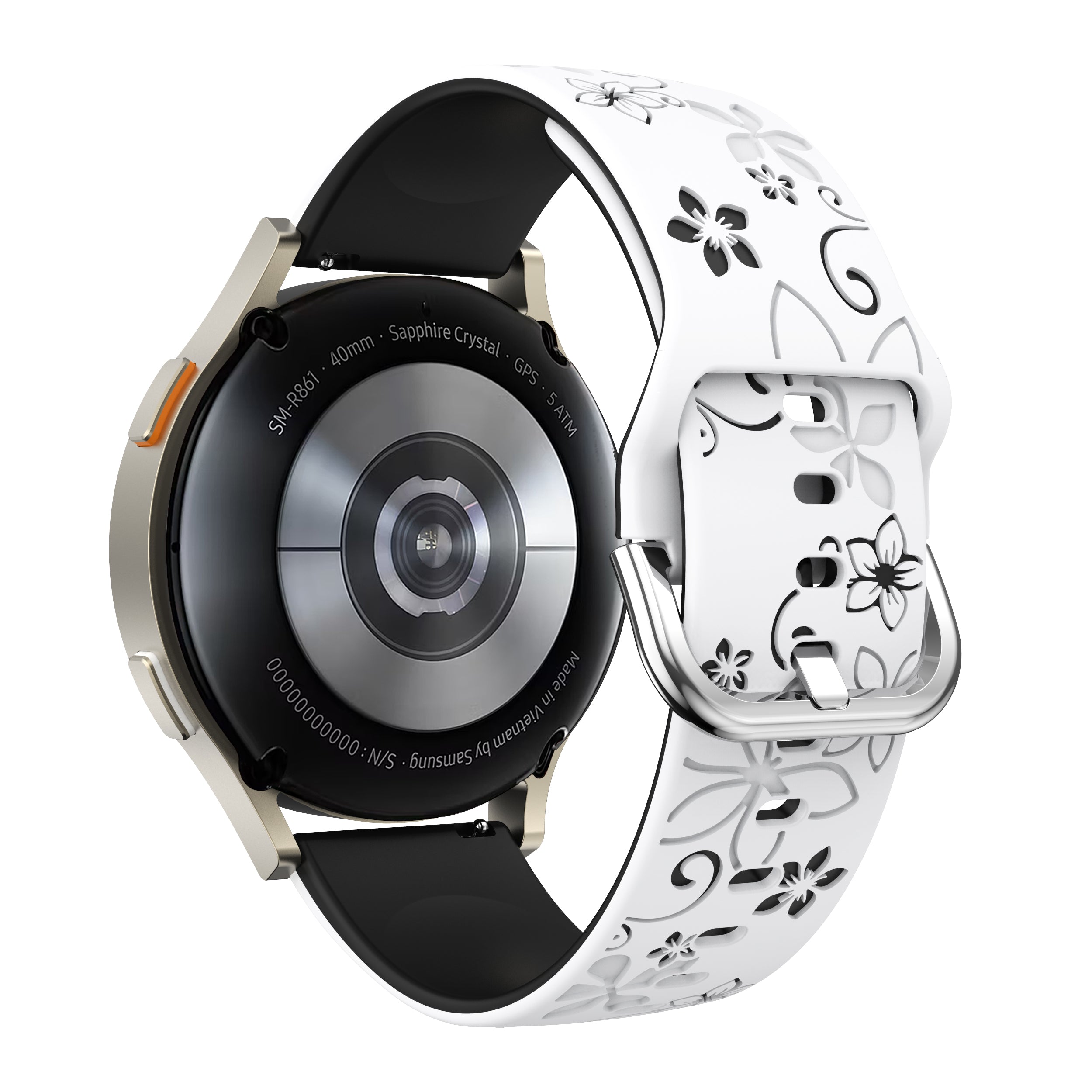 Samsung Galaxy Watch FE Flower Silicone Strap (White/Black)