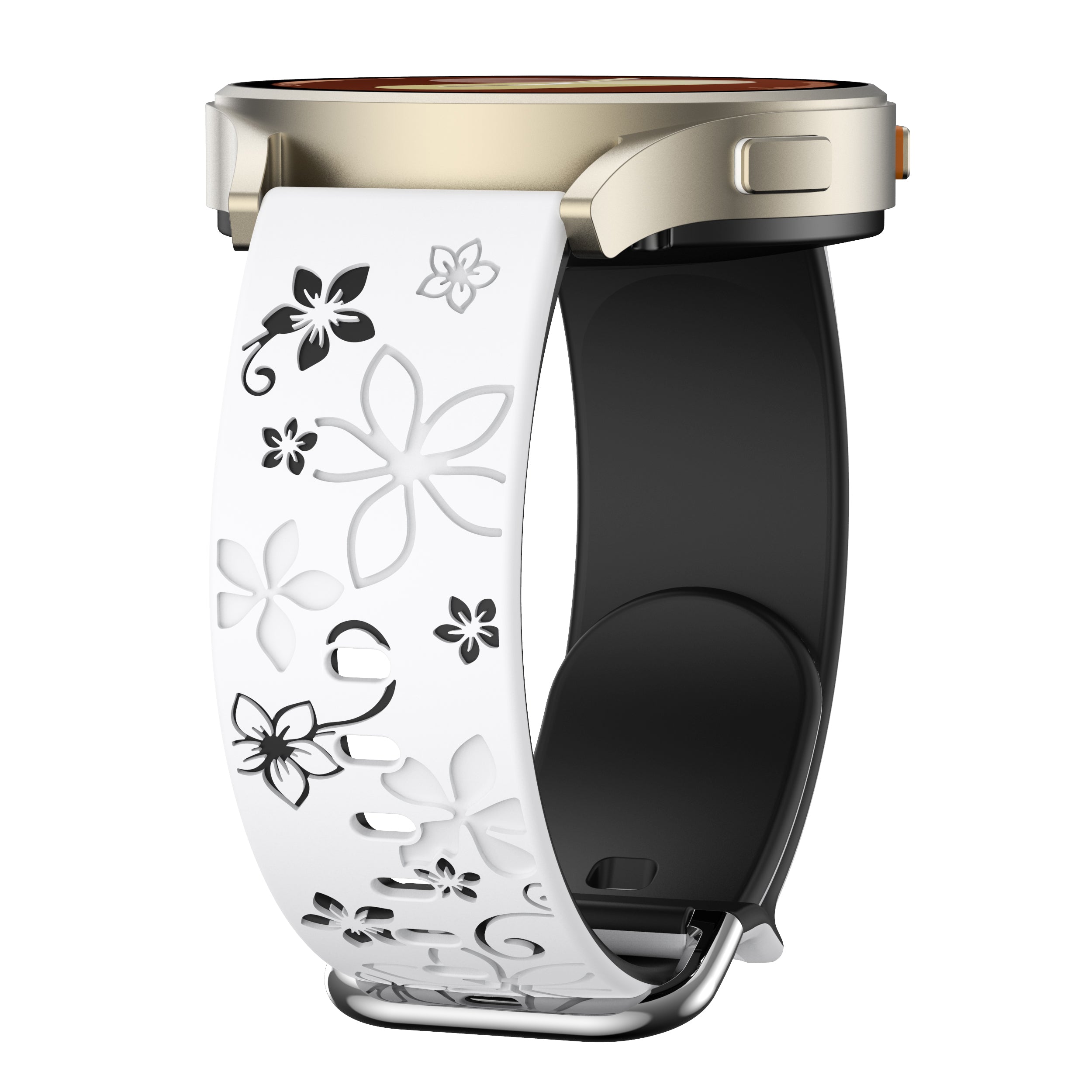 Samsung Galaxy Watch FE Flower Silicone Strap (White/Black)