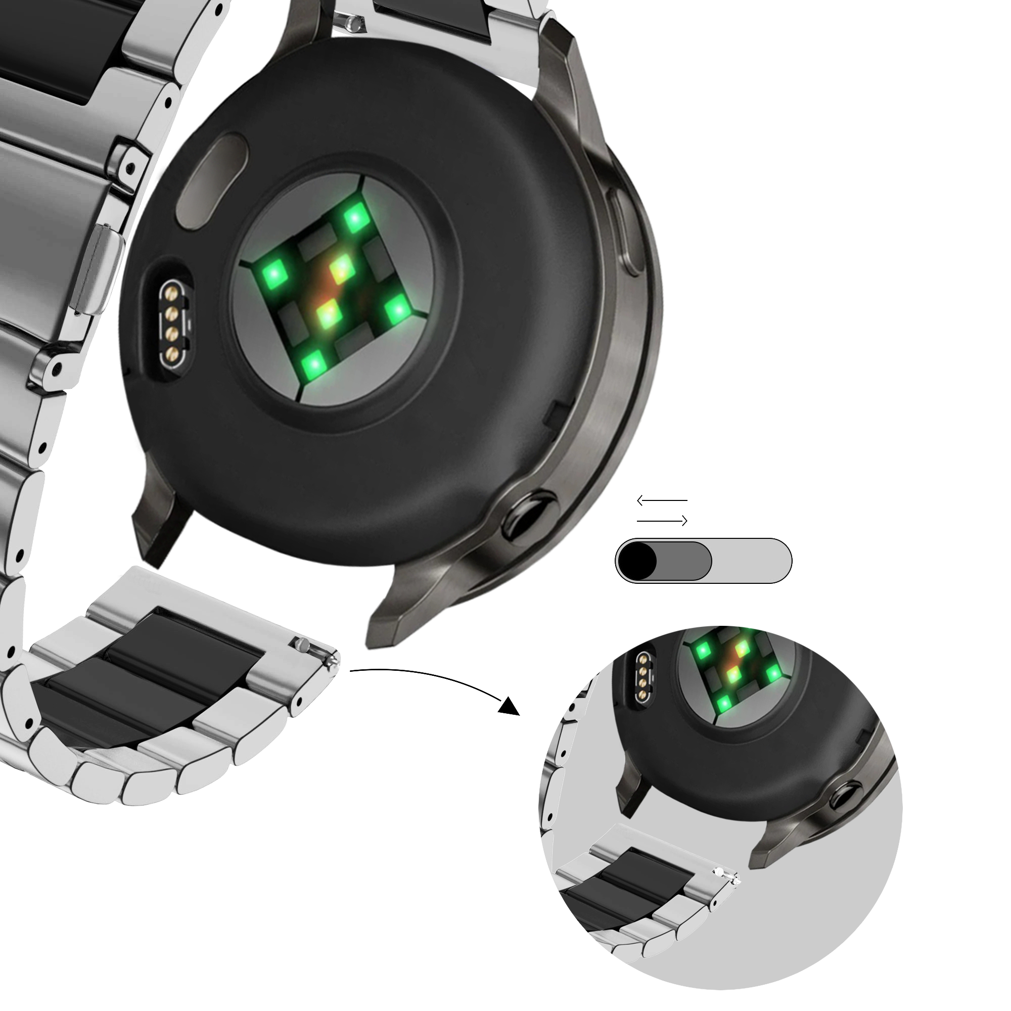 Bandz Garmin Vivoactive 4 Steel Strap 'Classic' (Silver/Black)